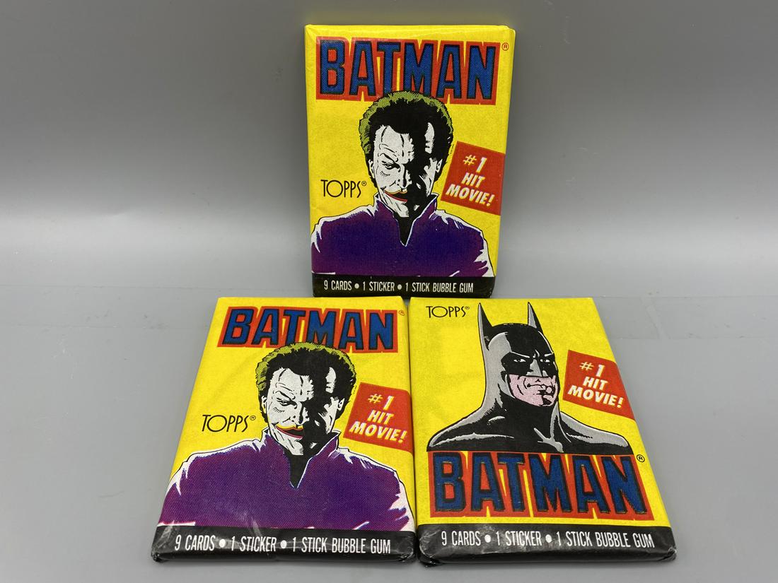 1989 Topps Batman Packs - Lot of 3 - 2 Packs Have Seal Partially Released (1 of 4)
