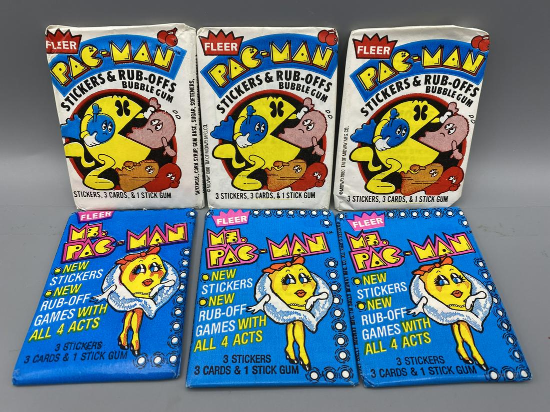 1980 Fleer Packman Packs - Lot of 6 - Seals released/partially released on 4 packs: 1980 Fleer Packman Packs - Lot of 6 - Seals released/partially released on 4 packs