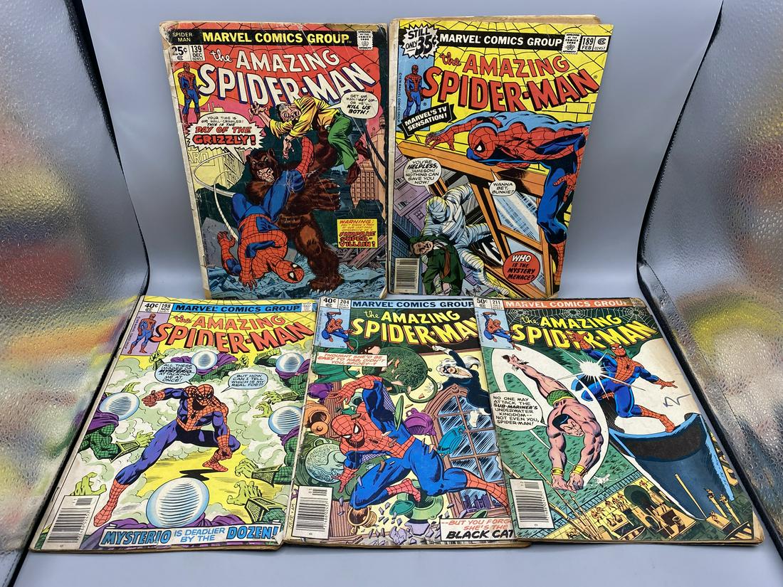 The Amazing Spider-Man #139, 189, 198, 204, & 211 - Lower Grade Lot - 1st app Grizzly in 139 (1 of 2)