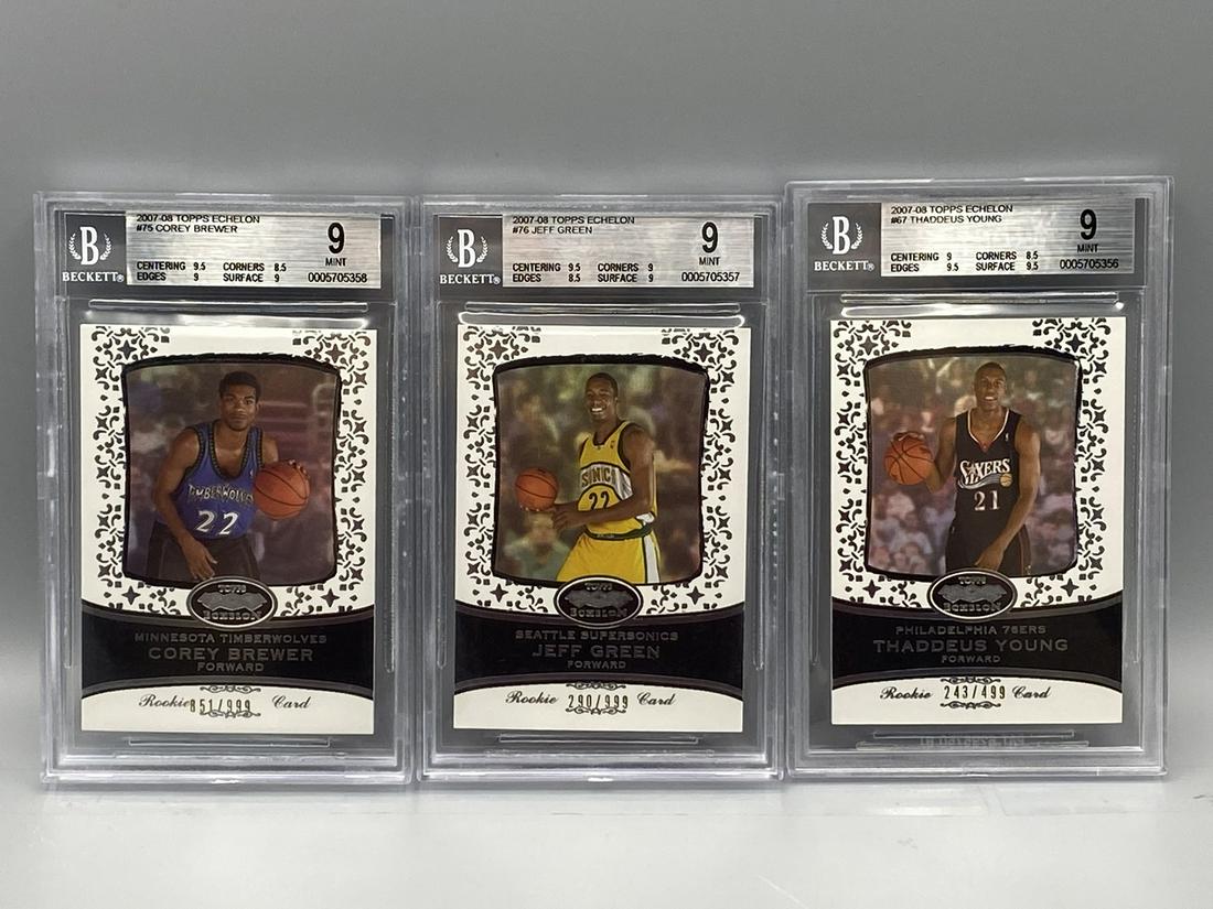Lot of (3) 2007-08 Topps Echelon RC's All Graded BGS 9 - Jeff Green & Thaddeus Young (1 of 2)