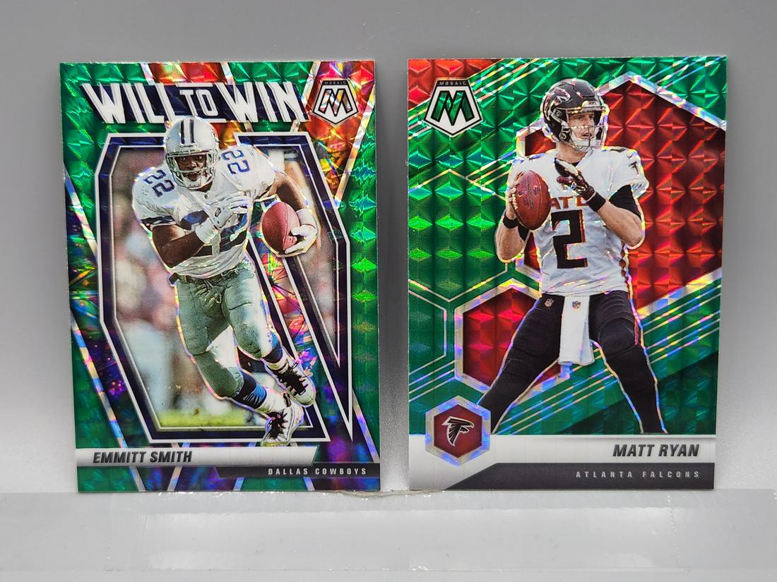 (2) 2021 Panini Mosaic Green Prizms Emmitt Smith and Matt Ryan: (2) 2021 Panini Mosaic Green Prizms Emmitt Smith and Matt Ryan
