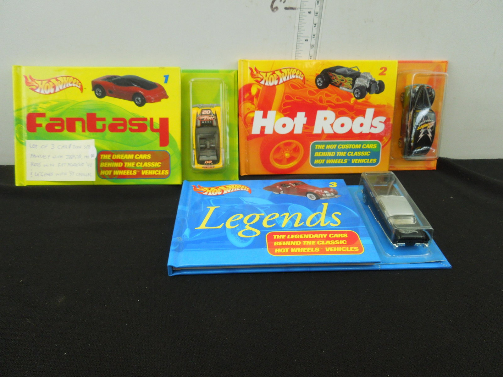 Lot of 3 Book & Car Sets; Fantasy with Jeepster, Hot Rods with Fat Fendered '40, & Legends with '57: Lot of 3 Book & Car Sets; Fantasy with Jeepster, Hot Rods with Fat Fendered '40, & Legends with '57 Cadillac