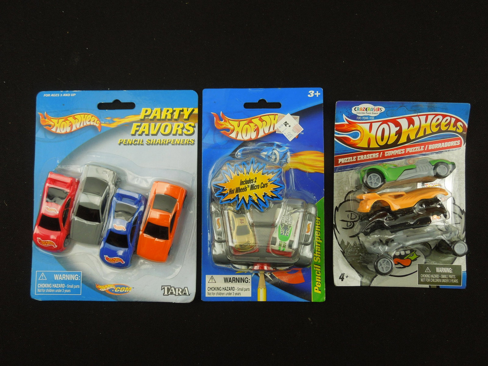 Lot of Hot Wheels Pencil Sharpeners & Puzzle Eraser: Lot of Hot Wheels Pencil Sharpeners & Puzzle Eraser