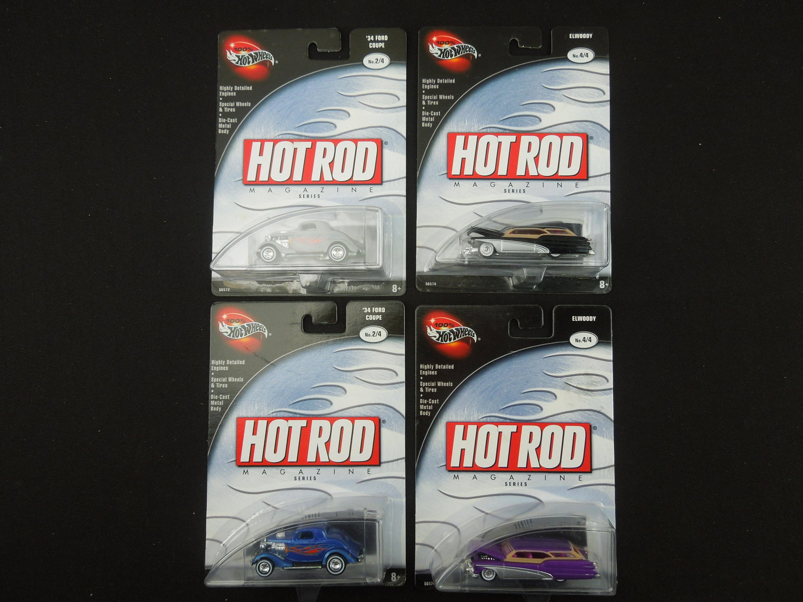 Lot of 4 Hot Rod Magazine Cars; 2 Different with Color Variations: Lot of 4 Hot Rod Magazine Cars; 2 Different with Color Variations