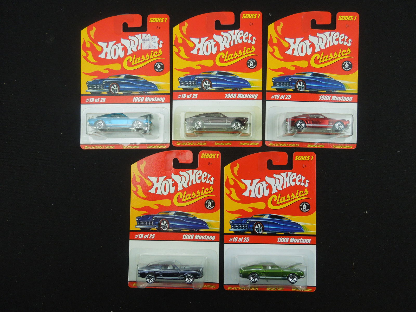 2005 Hot Wheels Classics Series 1 #19 1968 Mustang in 5 Color Variations: 2005 Hot Wheels Classics Series 1 #19 1968 Mustang in 5 Color Variations