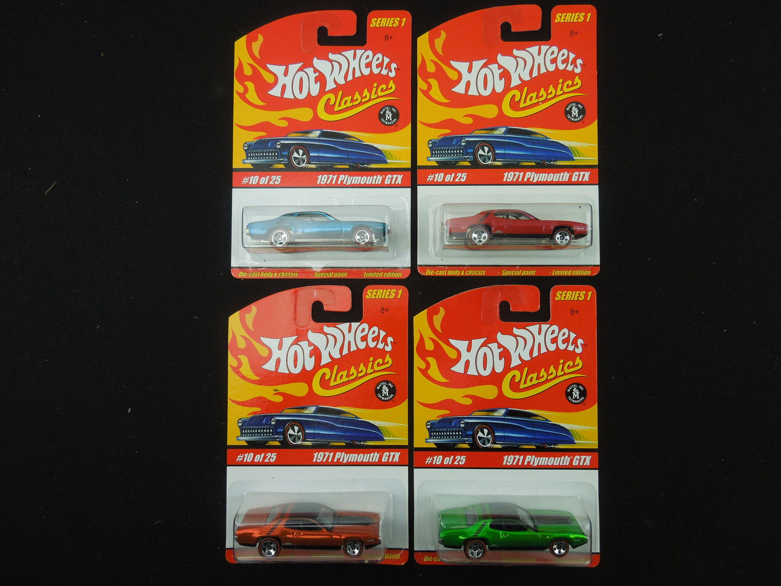 2005 Hot Wheels Classics Series 1 #10 1971 Plymouth in 4 Color Variations: 2005 Hot Wheels Classics Series 1 #10 1971 Plymouth in 4 Color Variations