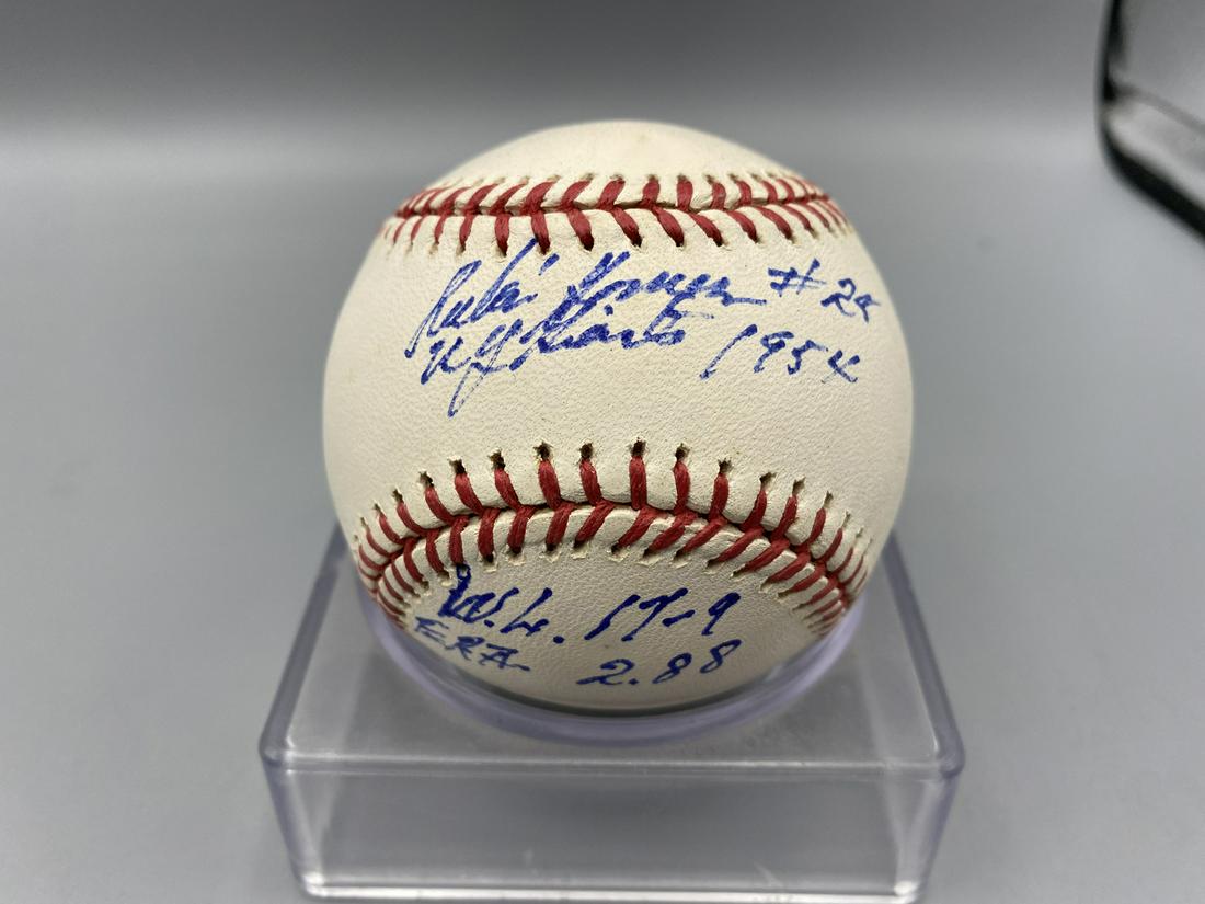 Ruben Gomez Official Major League Signed Baseball - 1954 Stat Ball Inscriptions (1 of 2)