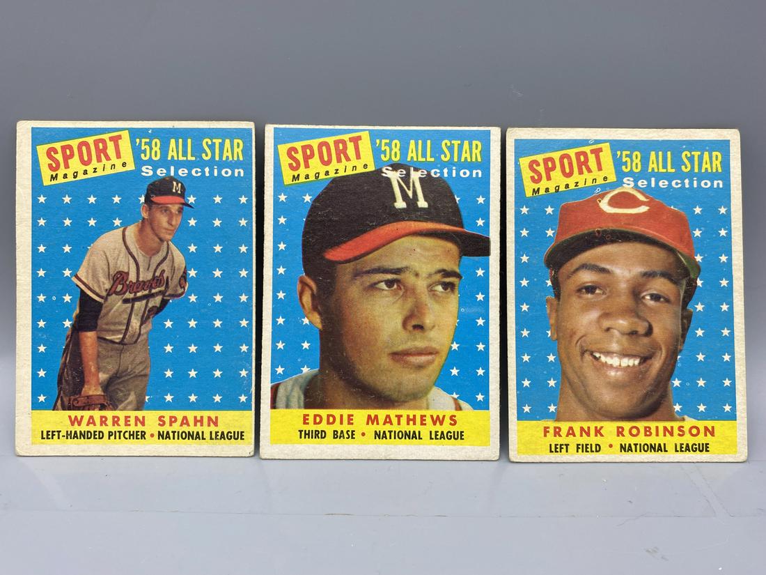 1958 Topps All Star Warren Spahn #494, Eddie Mathews #480, & Frank Robinson #484 (1 of 2)