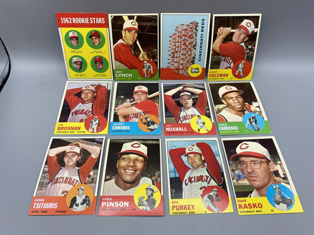 1963 Topps Cincinnati Reds Lot of 12 Cards - Varying Conditions - Vada Pinson, Joe Nuxhall, 1962 (1 of 10)