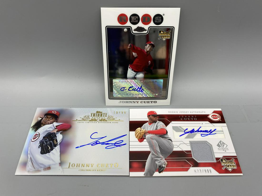 Johnny Cueto Cincinnati Reds Auto Cards - 3 Card Lot - 2 are rookies (1 of 2)