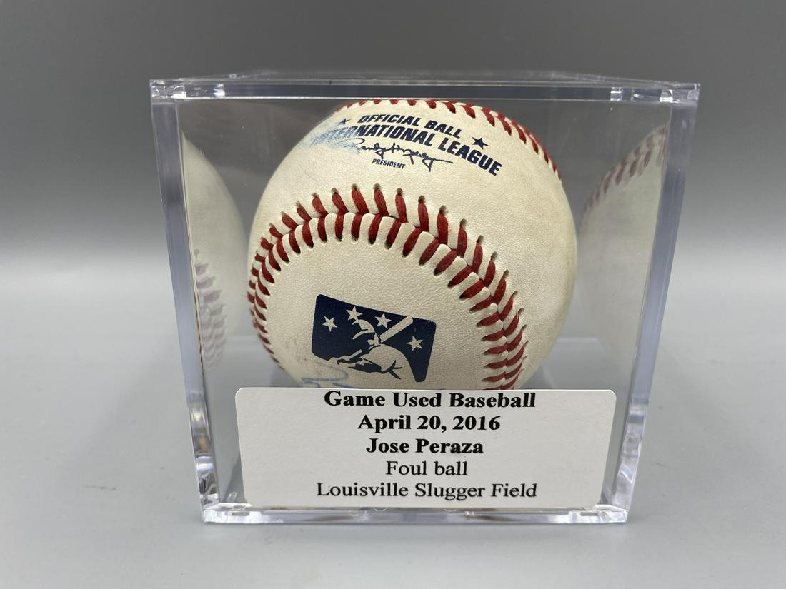 Cincinnati Reds Jose Peraza Game Used Signed Baseball - April 20, 2016 - Louisville Slugger Field (1 of 3)