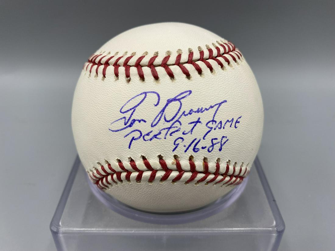 Tom Browning Signed OMLB Baseball- Perfect Game Inscription (1 of 2)