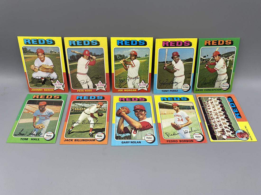 1975 Topps Cincinnati Reds Lot of 10 Cards - Varying Conditions - Johnny Bench, Pete Rose, Joe (1 of 2)