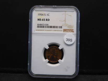 1954-S Lincoln Wheat Cent - NGC - MS 65 Red: 1954-S Lincoln Wheat Cent - NGC - MS 65 Red