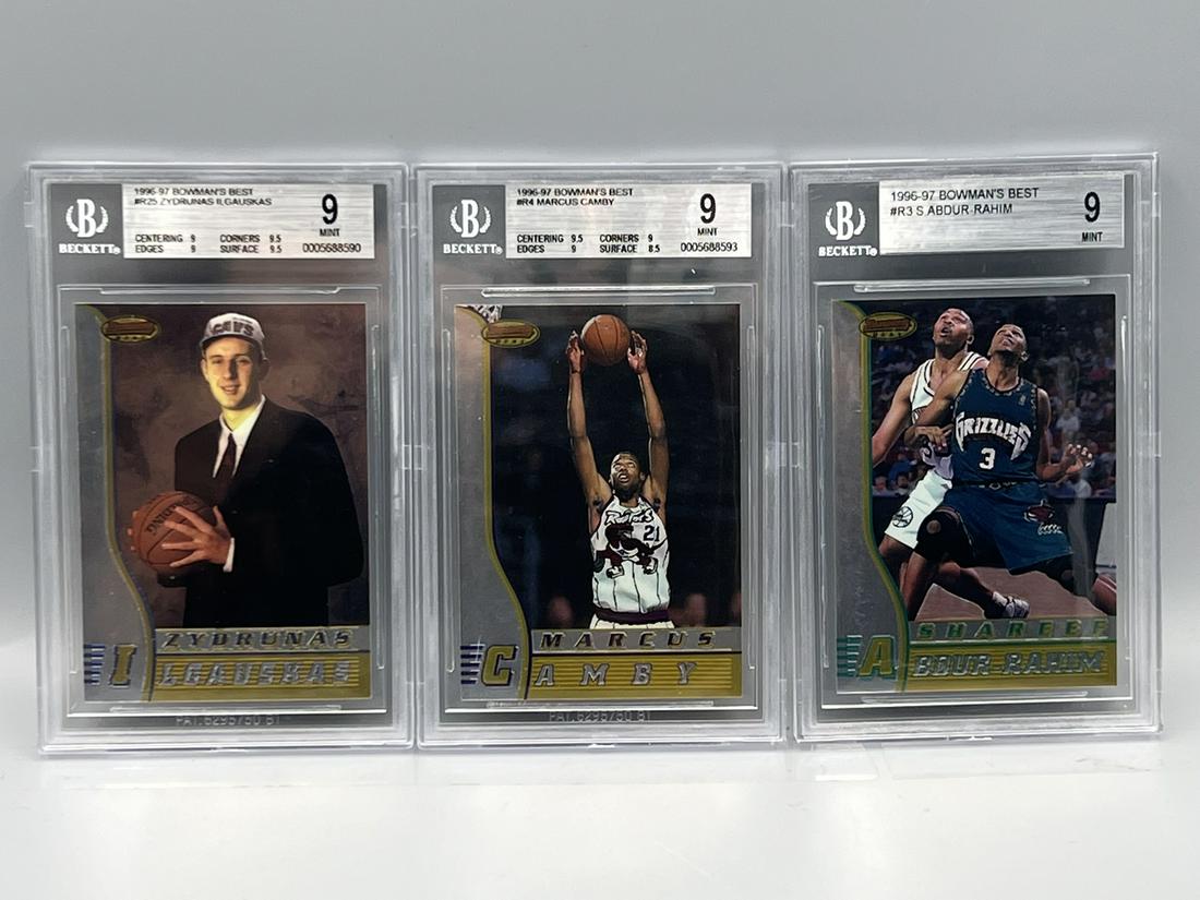 Lot of (3) 1996-97 Bowman's Best RC's All Graded BGS Mint 9 - Marcus Camby (1 of 2)