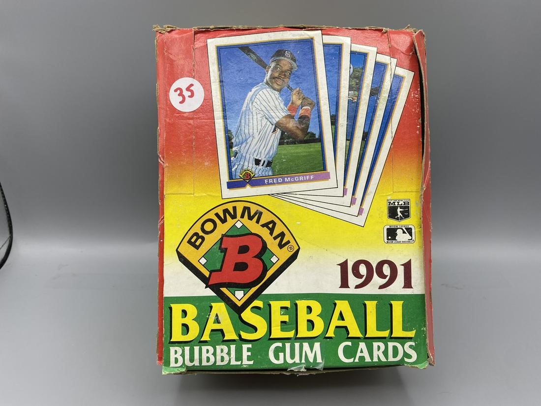 1991 Bowman Baseball Unopened Box - Possible Rookies of Chipper Jones, Jim Thome, Ivan Rodriguez, (1 of 2)