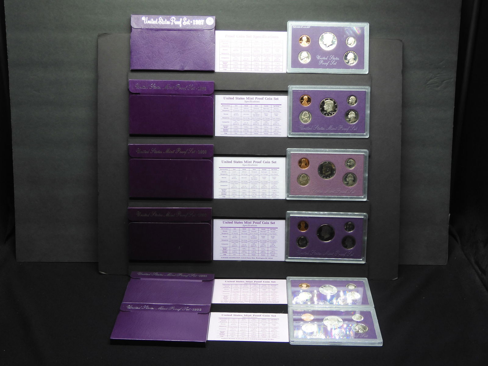 1987-S, 1988-S, 1989-S, 1990-S, 1991-S, 1992-S U.S. Mint 5-Coin Proof Sets With Original Gov't (1 of 19)