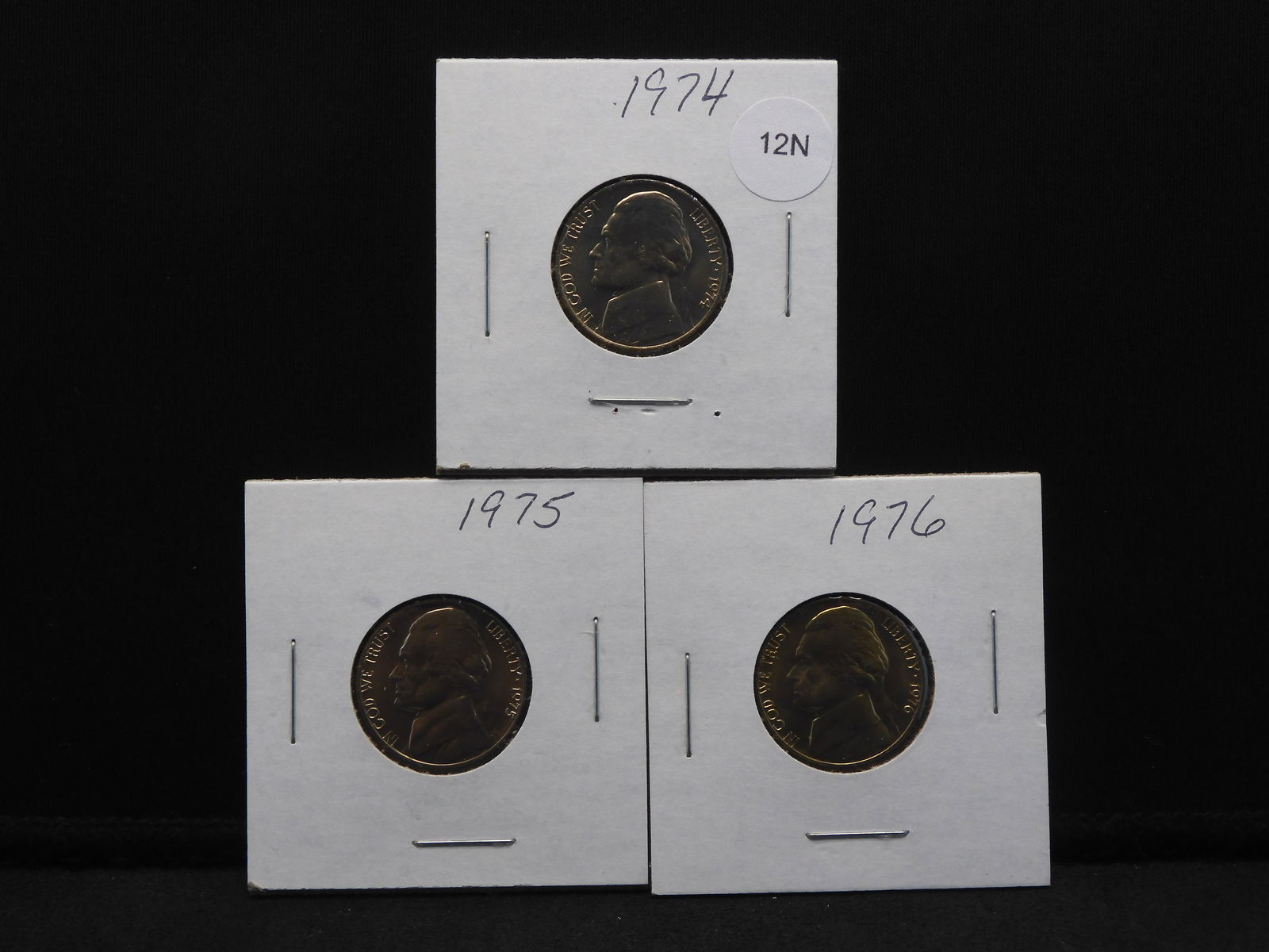 1974, 1975, 1976 Brilliant Uncirculated Jefferson Nickels.  3 Coins. (1 of 7)
