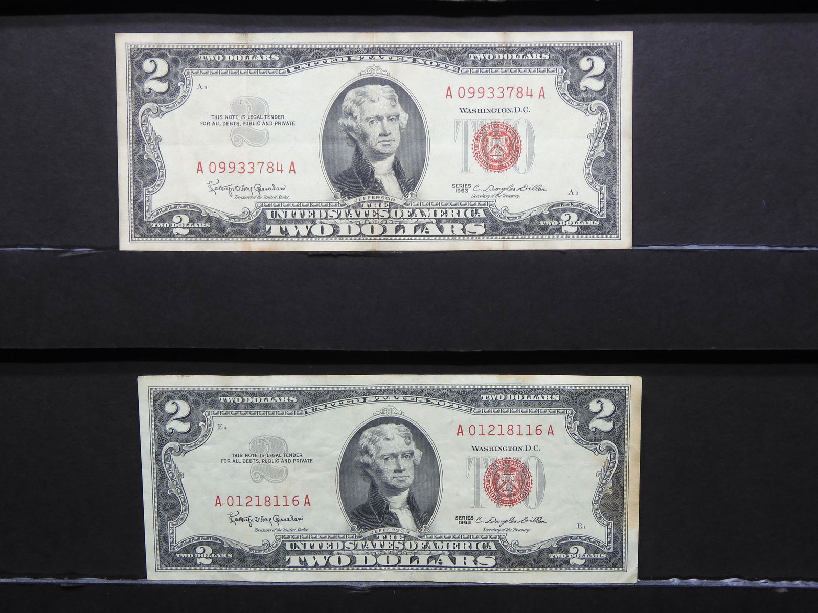 1963 (Qty 2) Two Dollar Note $2 Bill âœ¯US CURRENCYâœ¯ Red Seal: 1963 (Qty 2) Two Dollar Note $2 Bill âœ¯US CURRENCYâœ¯ Red Seal