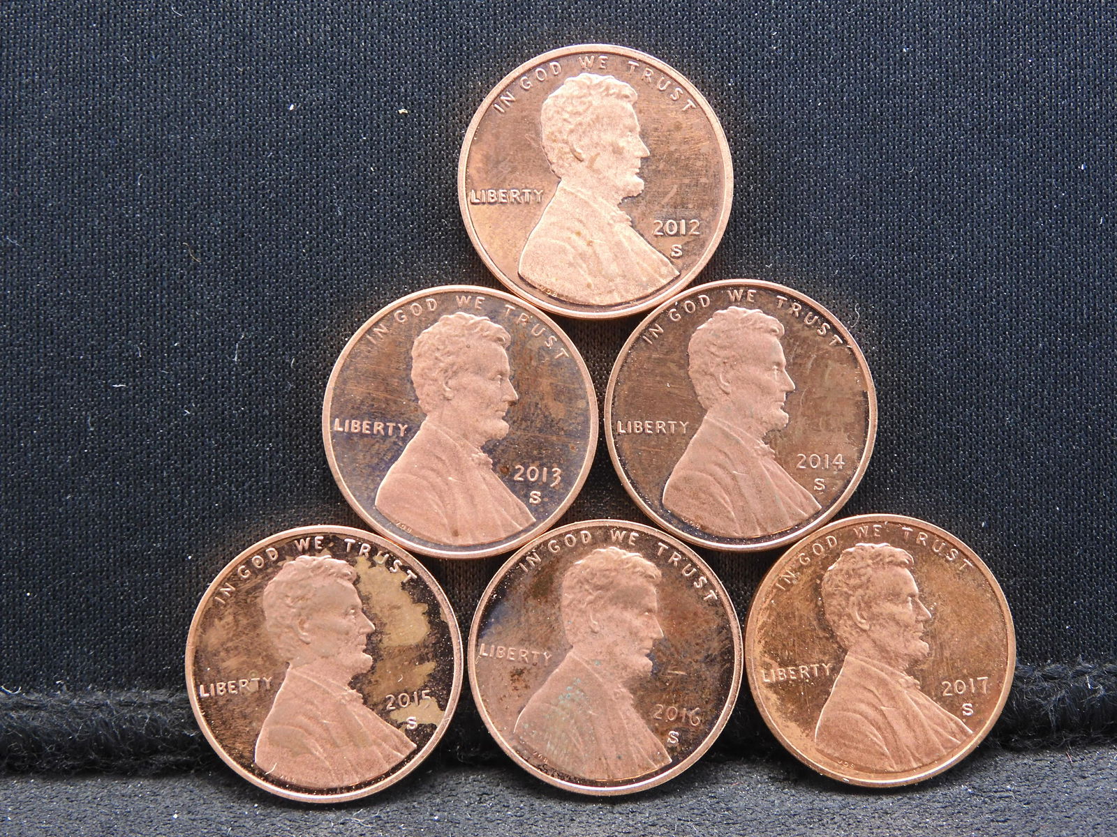 2012-S, 2013-S, 2014-S, 2015-S, 2016-S, 2017-S Proof Lincoln Head Cents, Shield Reverse. (1 of 2)
