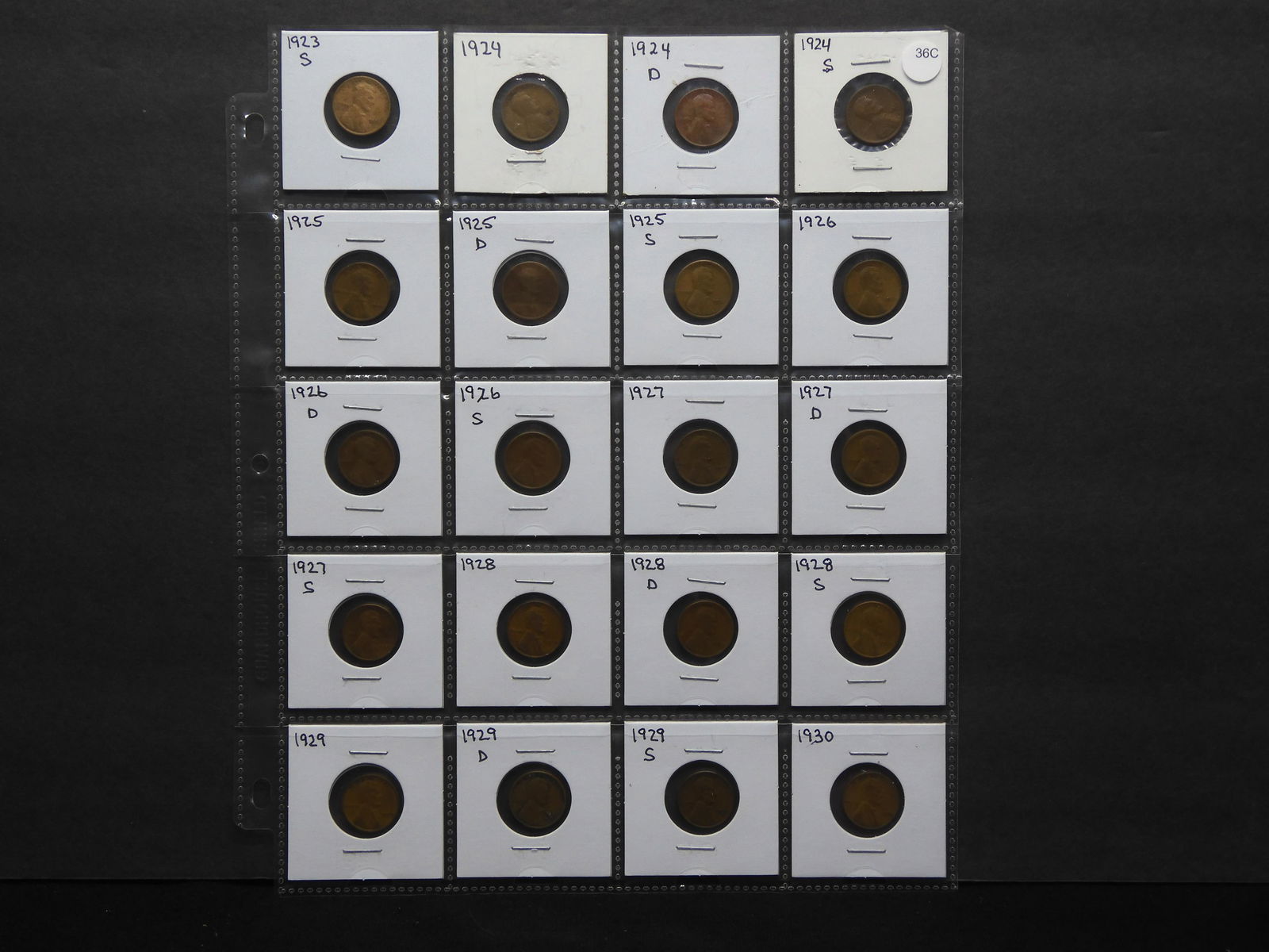 20 Lincoln Wheat Cents 1923-S, 1924 P/D/S, 1925 P/D/S, 1926 P/D/S, 1927 P/D/S, 1928 P/D/S, 1929 (1 of 13)
