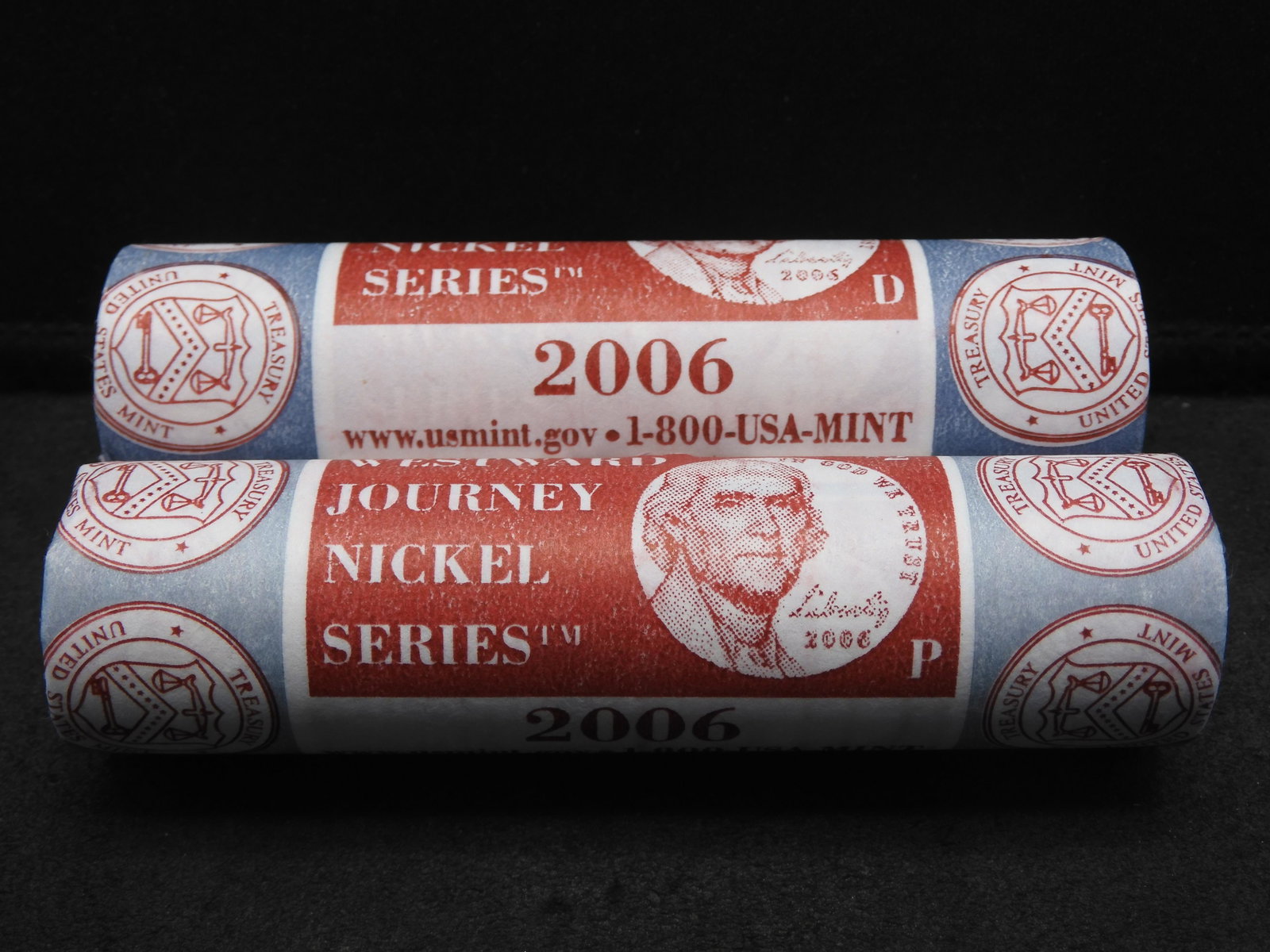 2006-P and D US Mint Fancy Wrap rolls of Lewis and Clark Return to Monticello Nickels: 2006-P and D US Mint Fancy Wrap rolls of Lewis and Clark Return to Monticello Nickels
