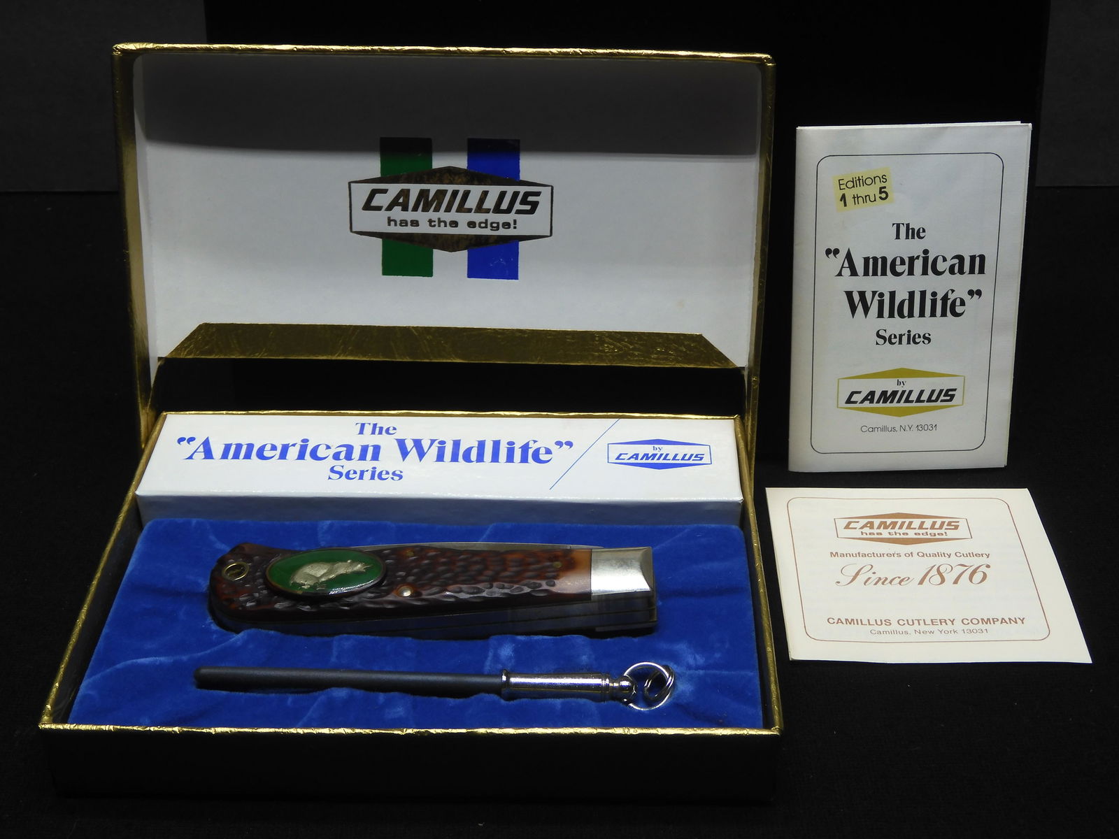 Camillus American Wildlife Series (Charging Bear) Pocket Knife & Sharpener.  New in box.  Large, (1 of 6)