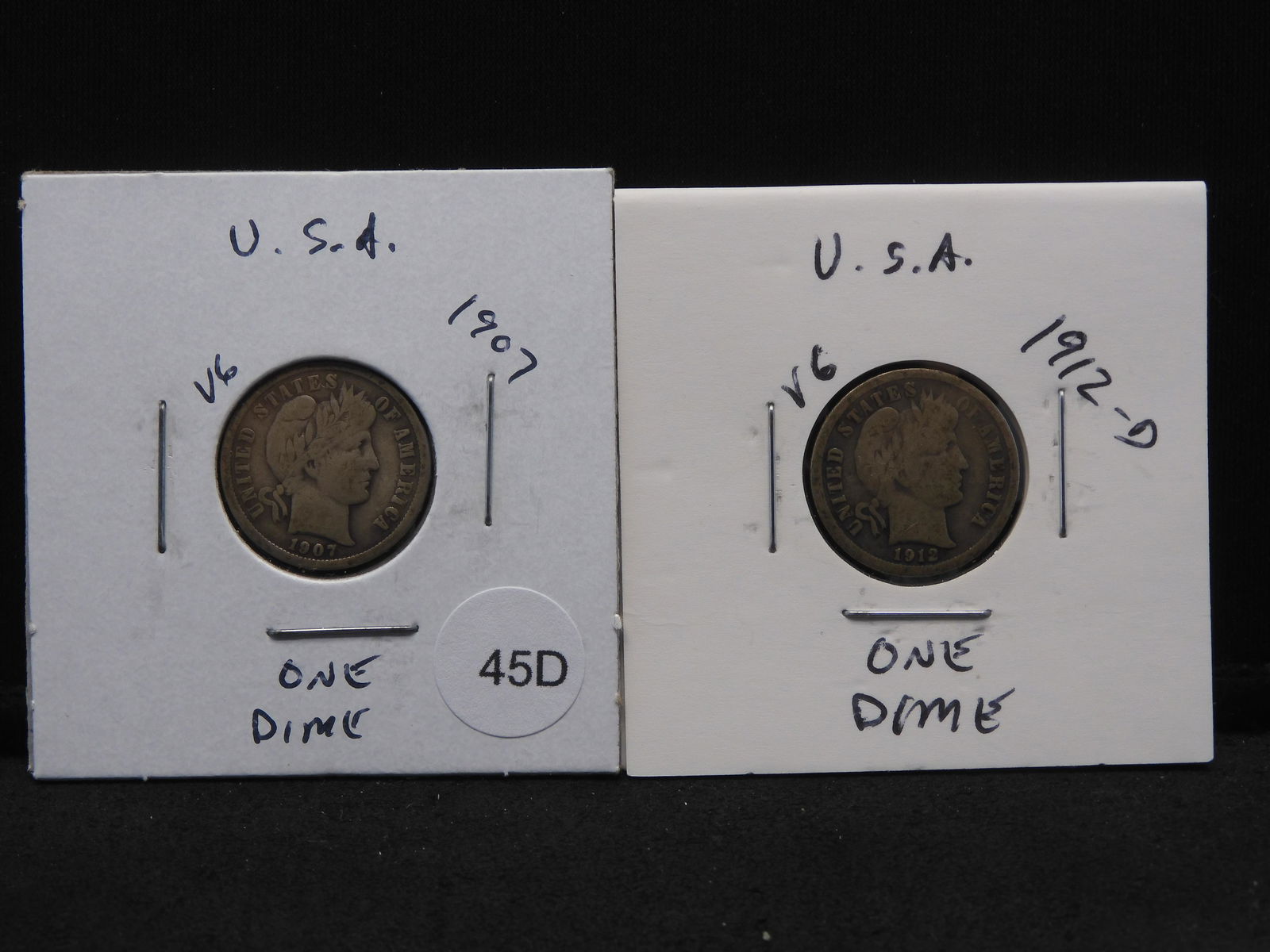 1907 & 1912-D Silver Barber Dimes - Nice Details! (1 of 5)