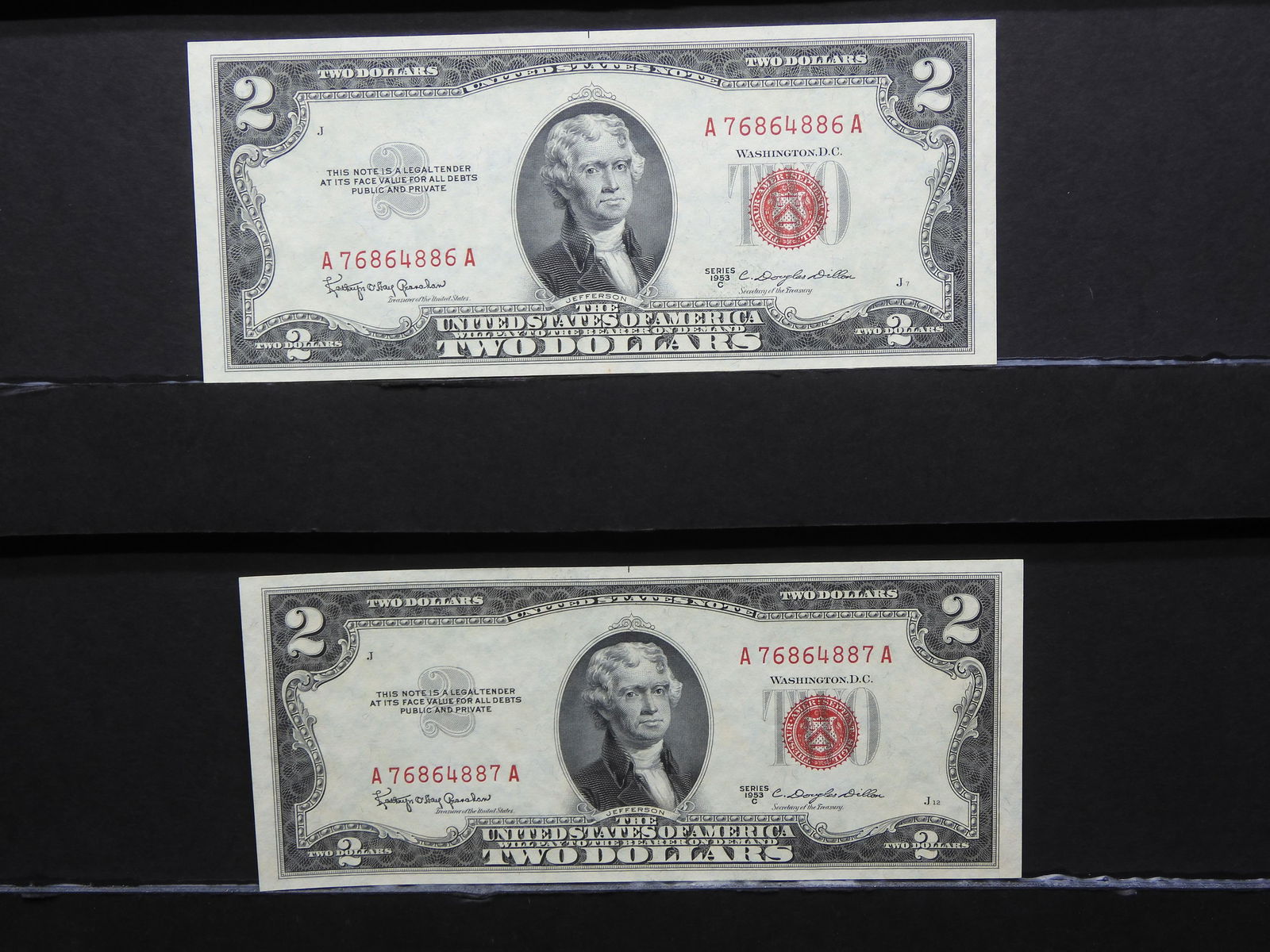 1953-C Two Dollar Note $2 - Two Consecutive Serial Numbers (1 of 6)