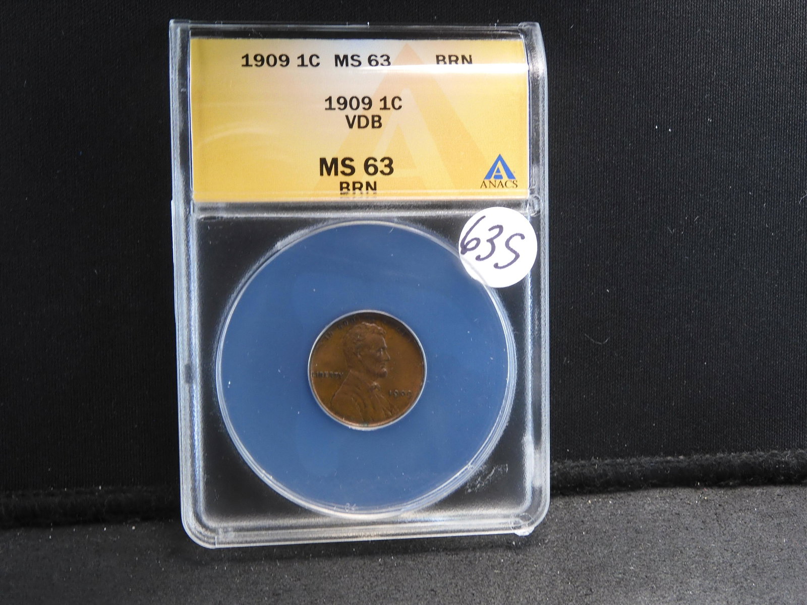 1909 VDB - Lincoln Wheat Penny - ANACS - MS 63 - RARE: 1909 VDB - Lincoln Wheat Penny - ANACS - MS 63 - RARE