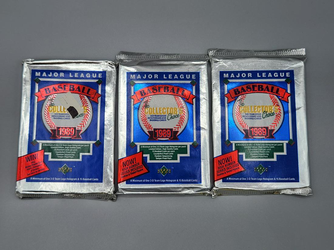 Three 1989 Upper Deck Baseball Packs - Possible Ken Griffey Jr RC (1 of 2)