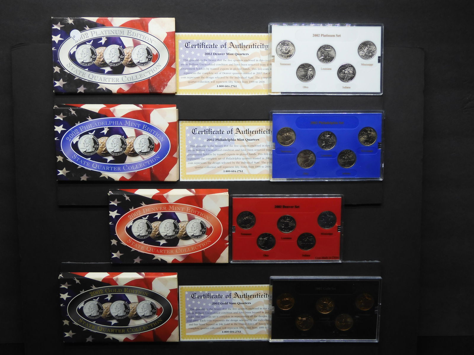 (4) 2002 P & D State Quarter Sets:  2002-P, 2002-D, 2002 Platinum Plated , and 2002 Gold Plated. (1 of 13)