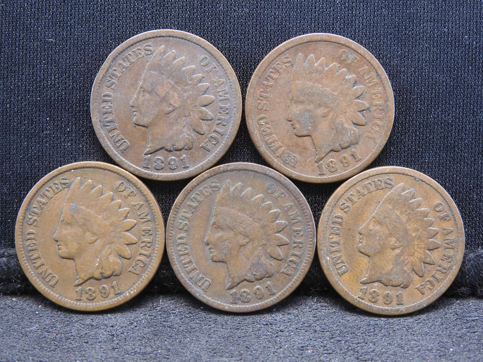 Five 1891 Indian Head Cents (1 of 2)