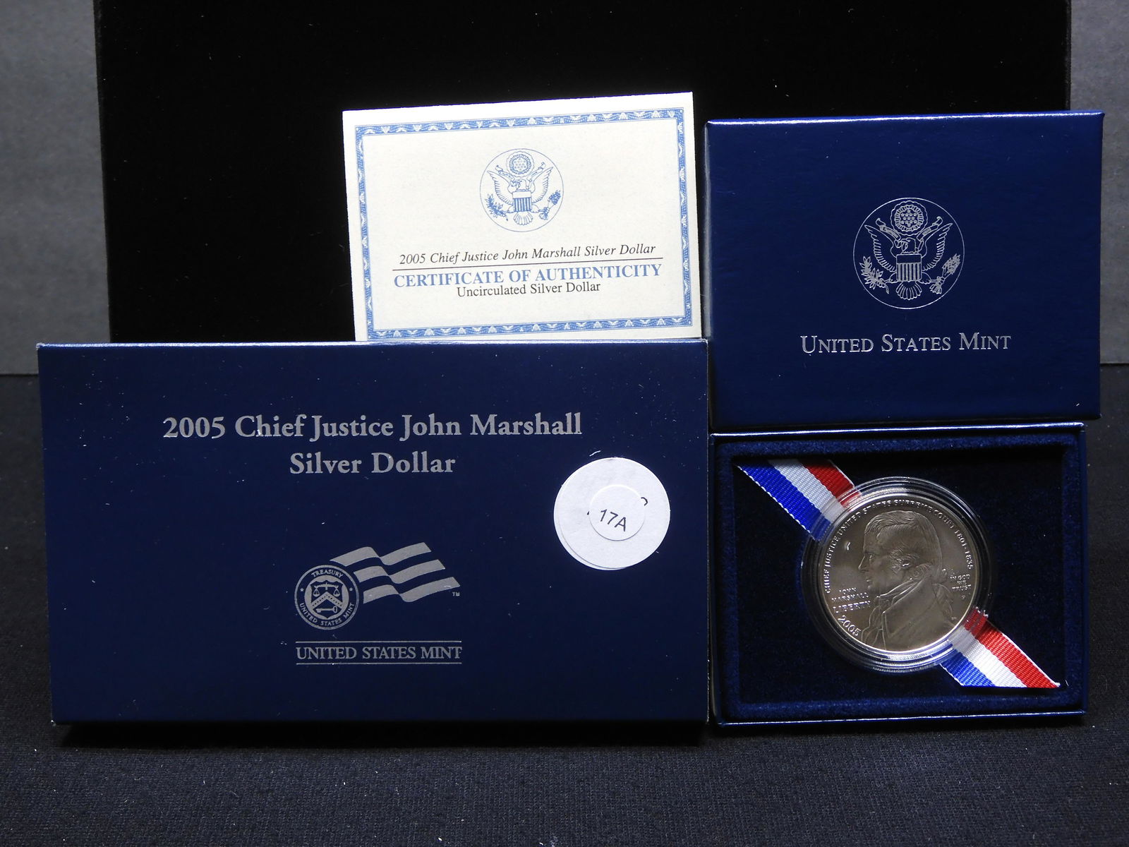 2005-P Chief Justice John Marshall Commemorative $1. GEM Uncirculated in original box with COA.: 2005-P Chief Justice John Marshall Commemorative $1. GEM Uncirculated in original box with COA.