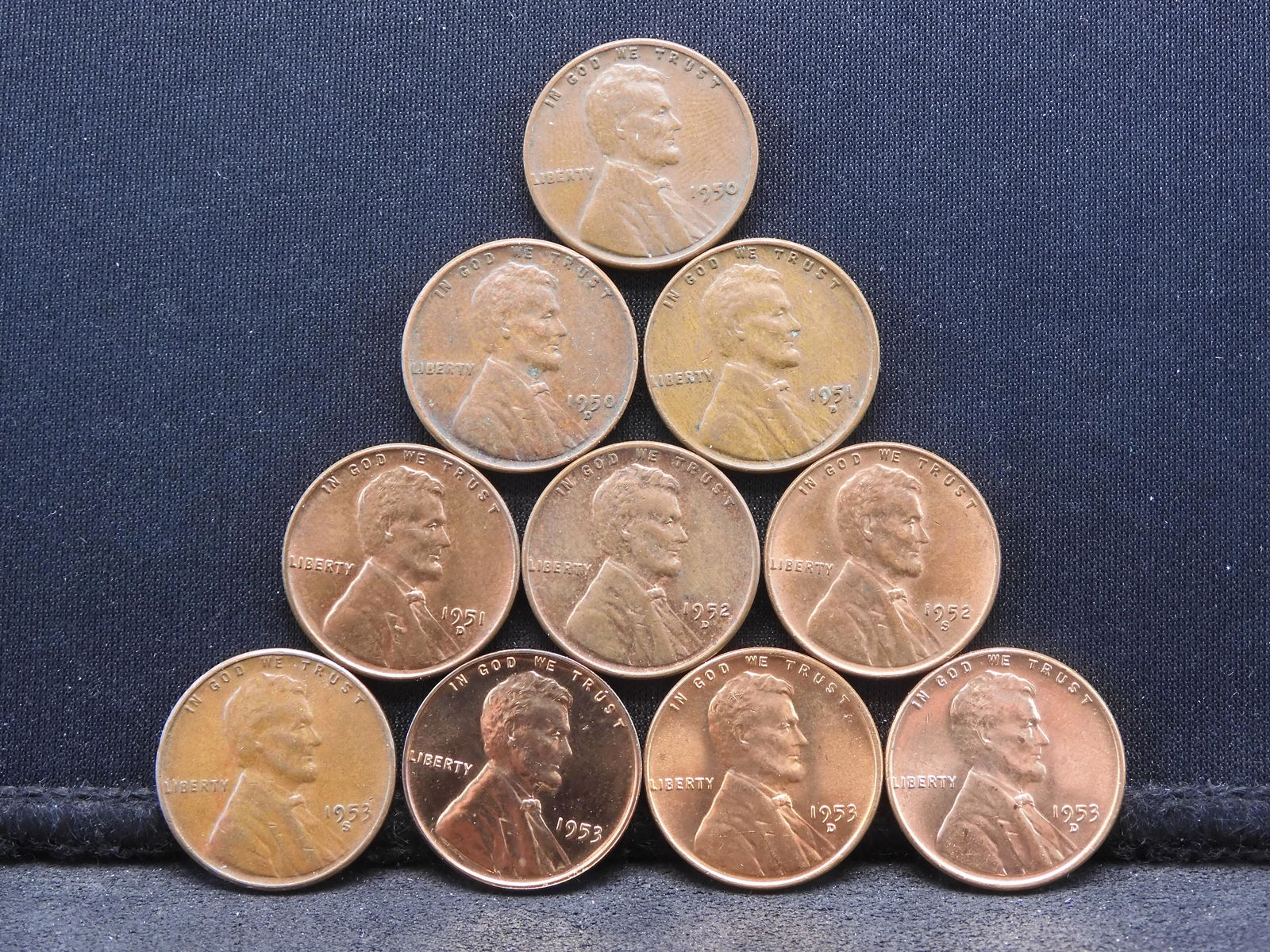 1950-P & D, 1951-D x2, 1952 D & S, 1953 P/D/S, 1953-D Lincoln Wheat Cents (1 of 2)