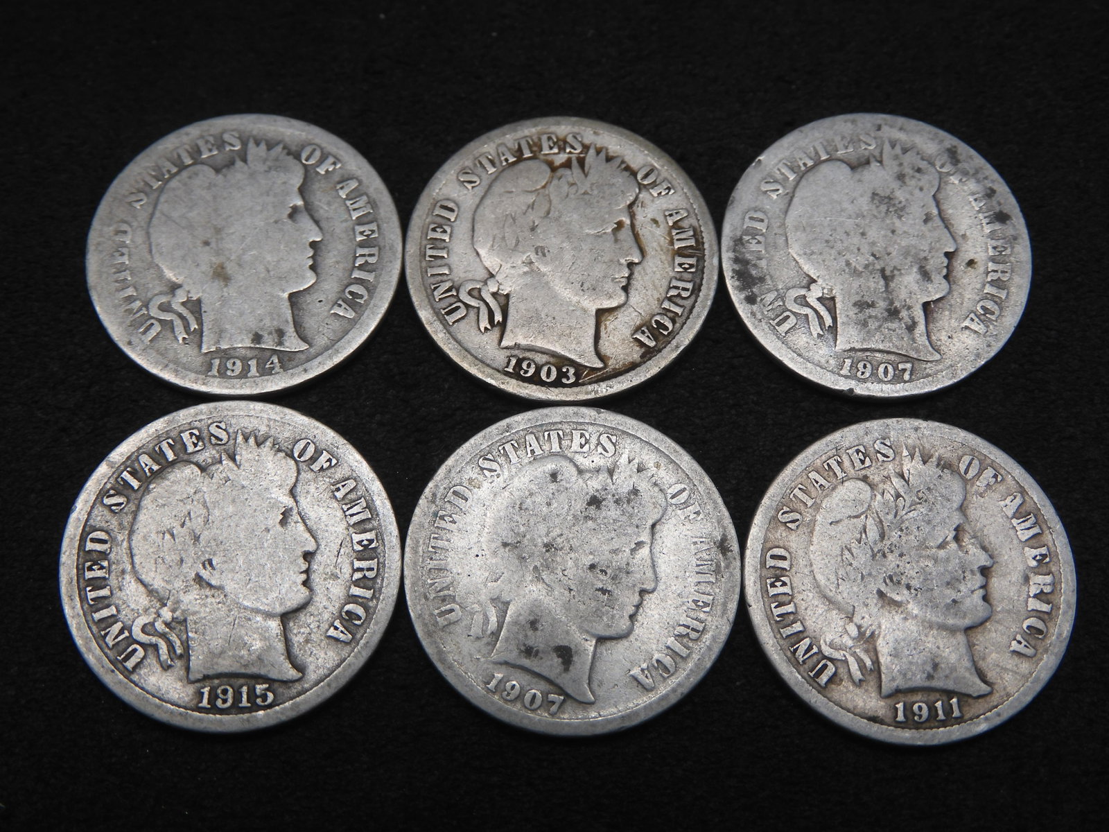1903/1907-D/1907-O/1911-D/1914-S/1915 - Barber Dimes (90% Silver): 1903/1907-D/1907-O/1911-D/1914-S/1915 - Barber Dimes (90% Silver)