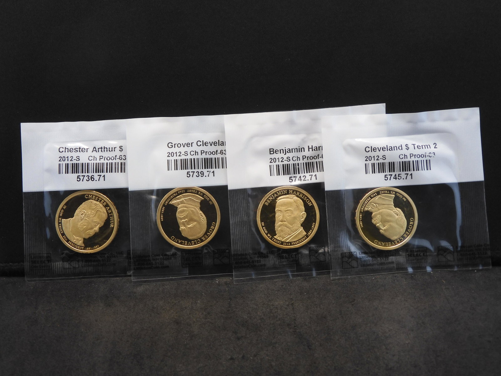 Four 2012-S Proof Presidential Dollars. Harrison, Cleveland, Cleveland (T2), Arthur. 4 Coins.: Four 2012-S Proof Presidential Dollars. Harrison, Cleveland, Cleveland (T2), Arthur. 4 Coins.