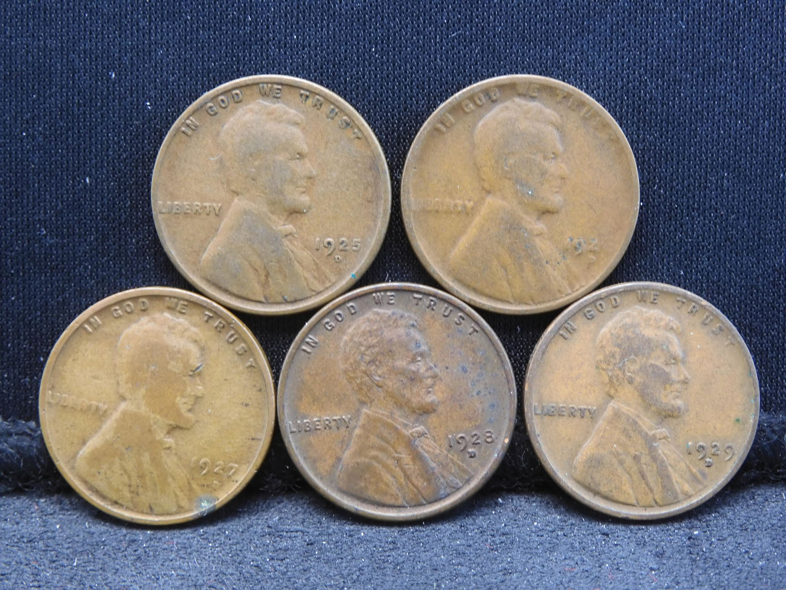 1925-D, 1926-D, 1927-D, 1928-D, 1929-D Lincoln Head Wheat Cents. (1 of 2)