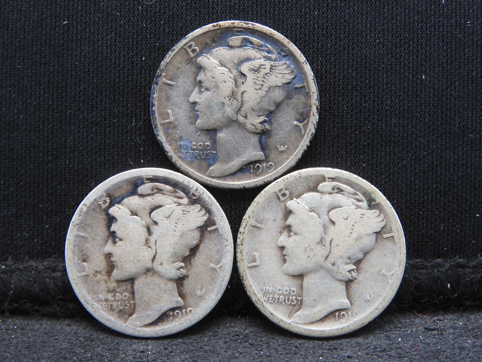 1919 P/D/S Mercury Head Dimes.  3 Coins (1 of 2)