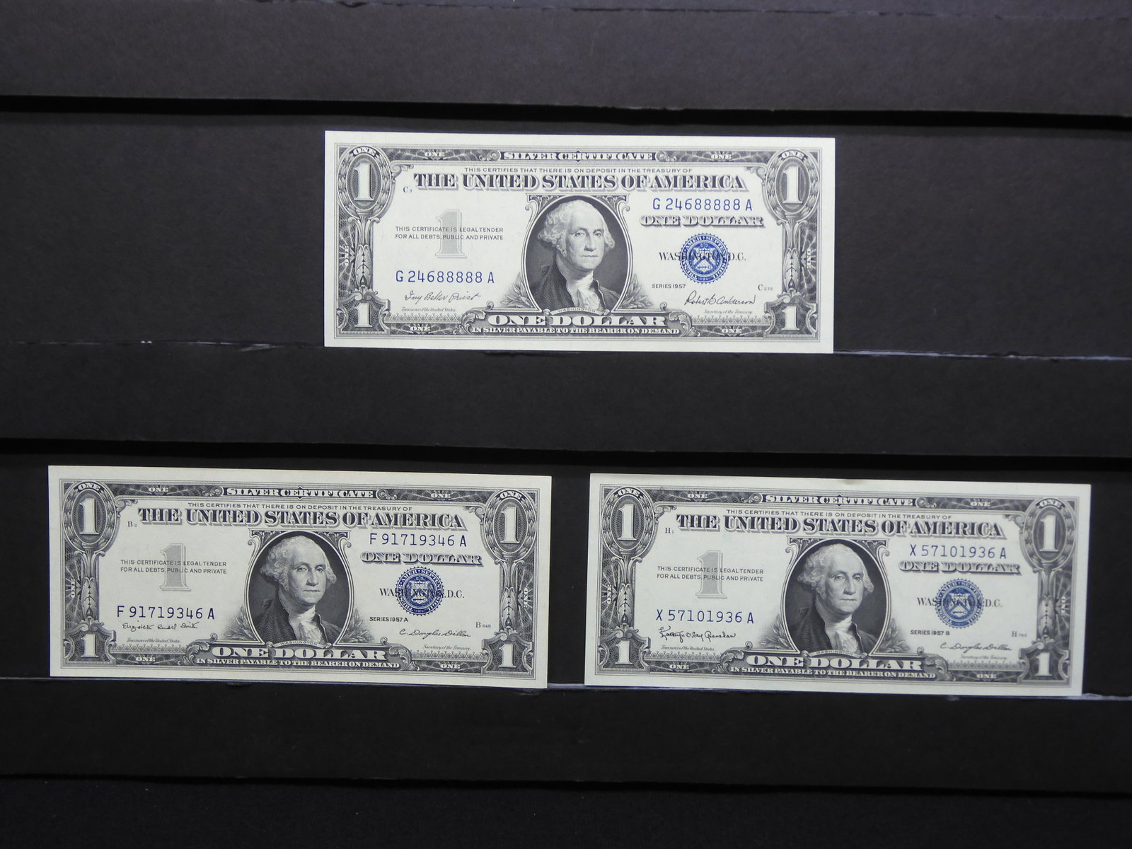 1957, 1957-A and 1957-B silver certificates. GEM Crisp Uncirculated.: 1957, 1957-A and 1957-B silver certificates. GEM Crisp Uncirculated.