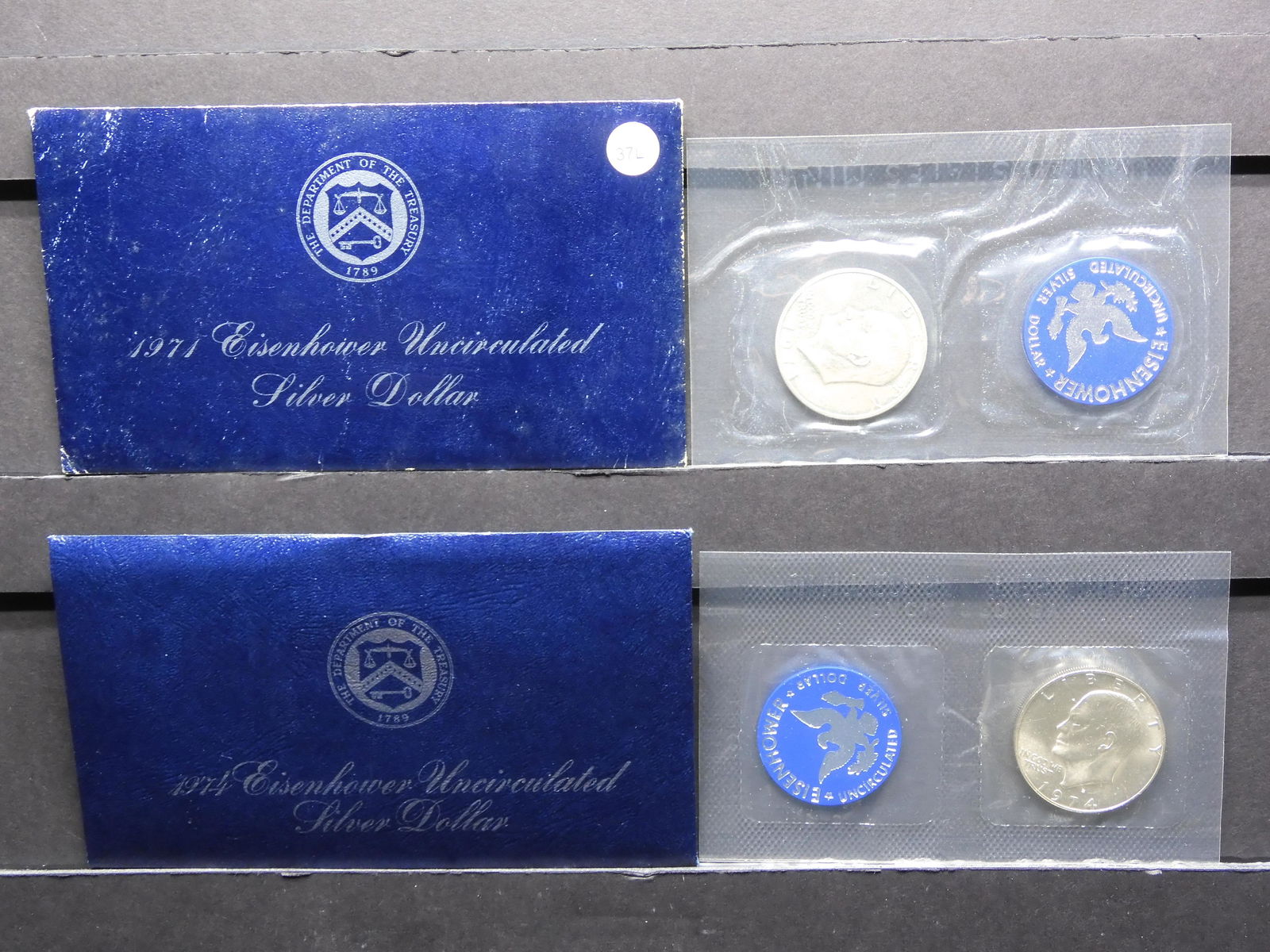1971-S 1974-S Brilliant Uncirculated Eisenhower Silver Dollars In Original Gov't Blue Packs With (1 of 5)