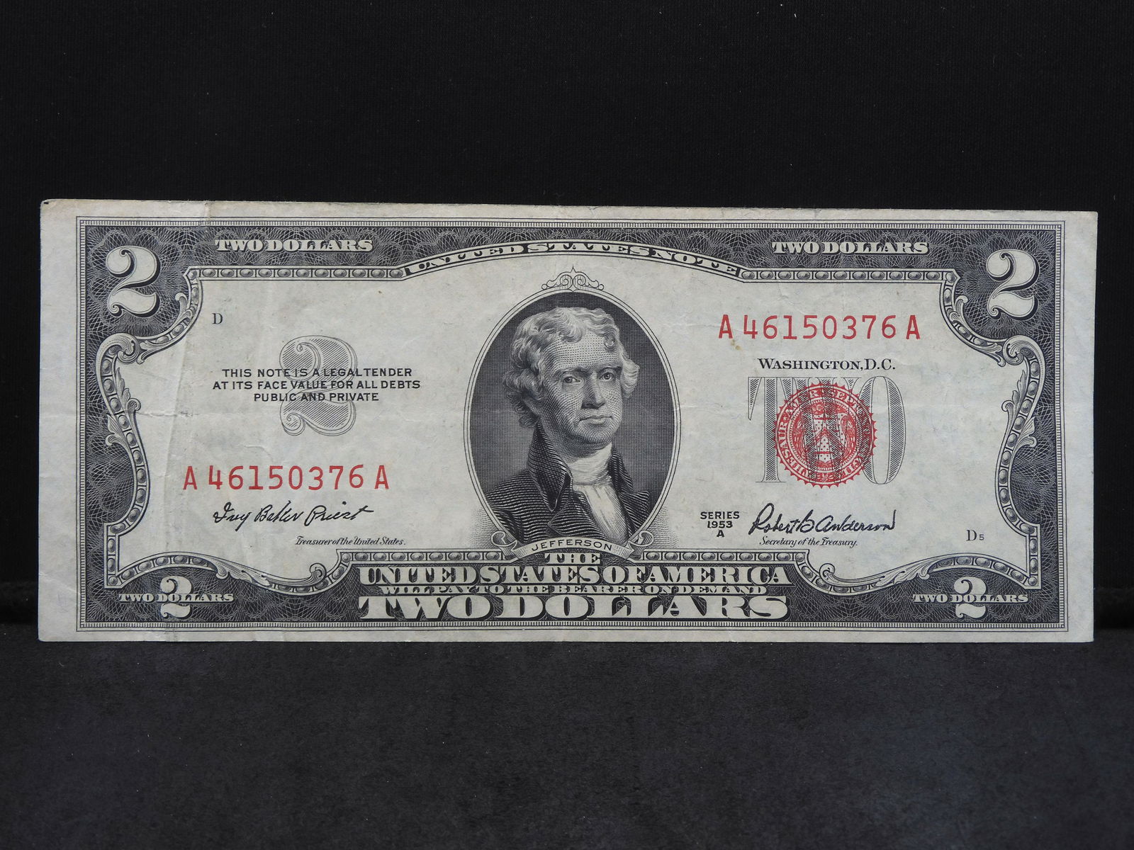 1953-A $2 Red Seal United States Note.  Bust Of Thomas Jefferson. (1 of 3)