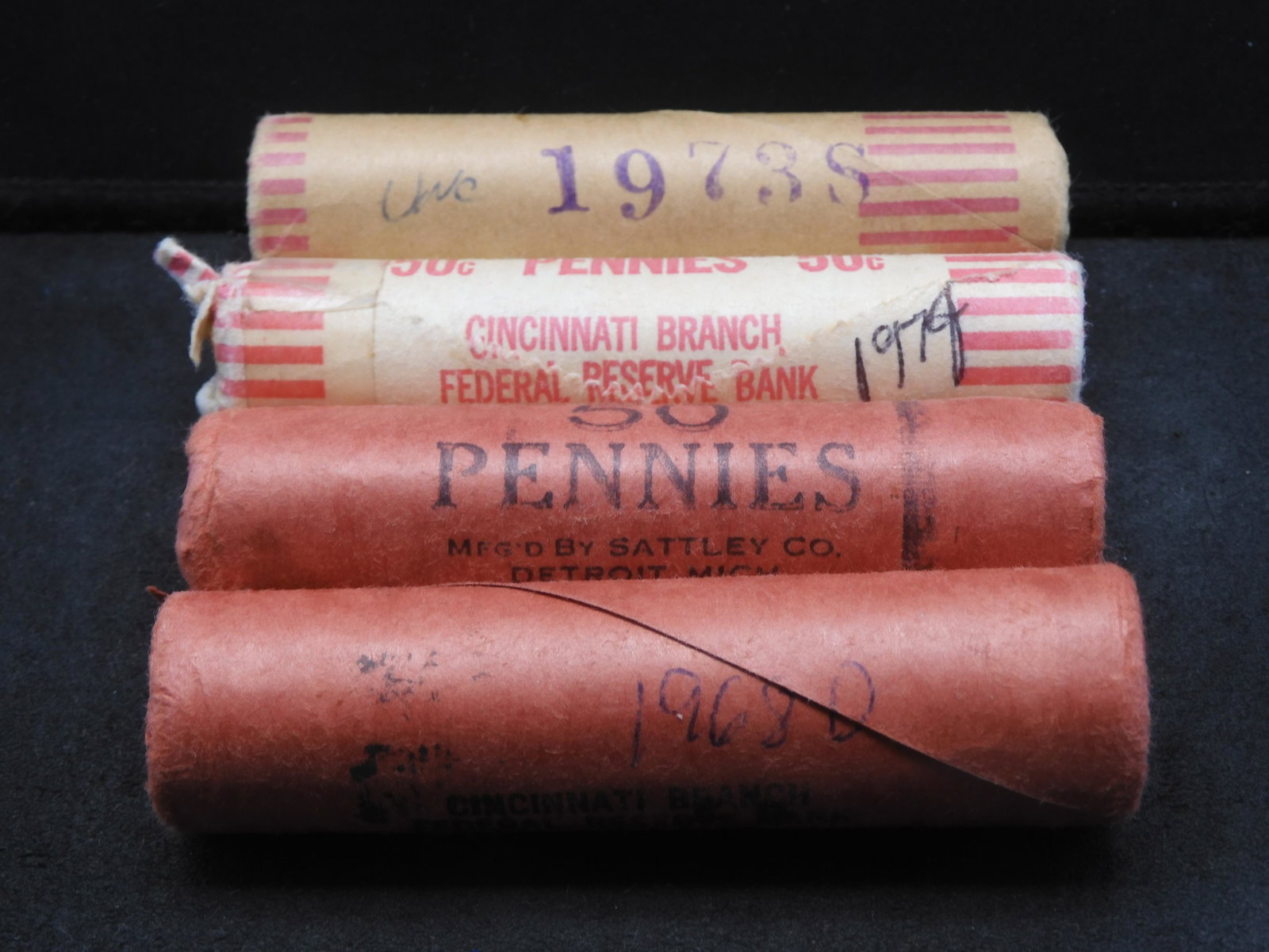 Four Rolls of Lincoln Memorial Cents 1960's & 70's: Four Rolls of Lincoln Memorial Cents 1960's & 70's