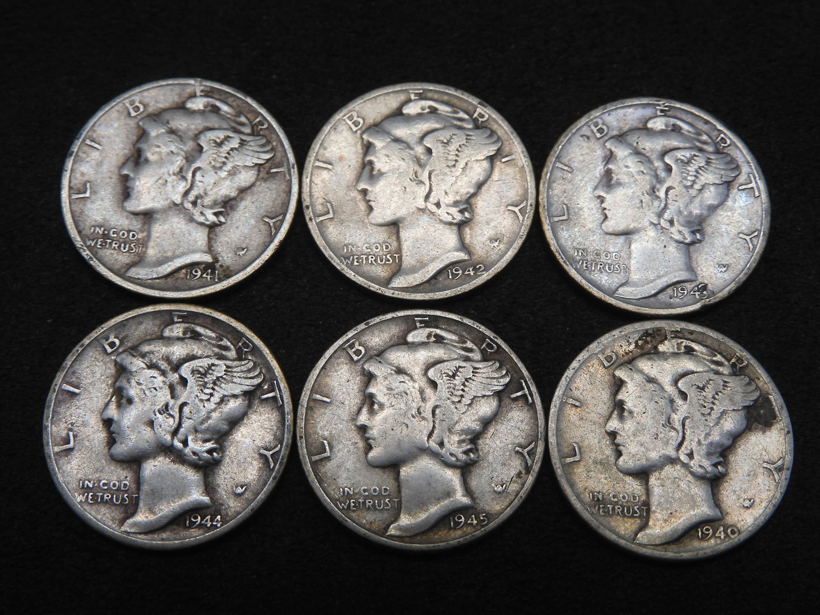1940/1941-S/1942-S/1943-S/1944-S/1945 Mercury Dimes - 6 Consecutive Dates (90% Silver) (1 of 2)
