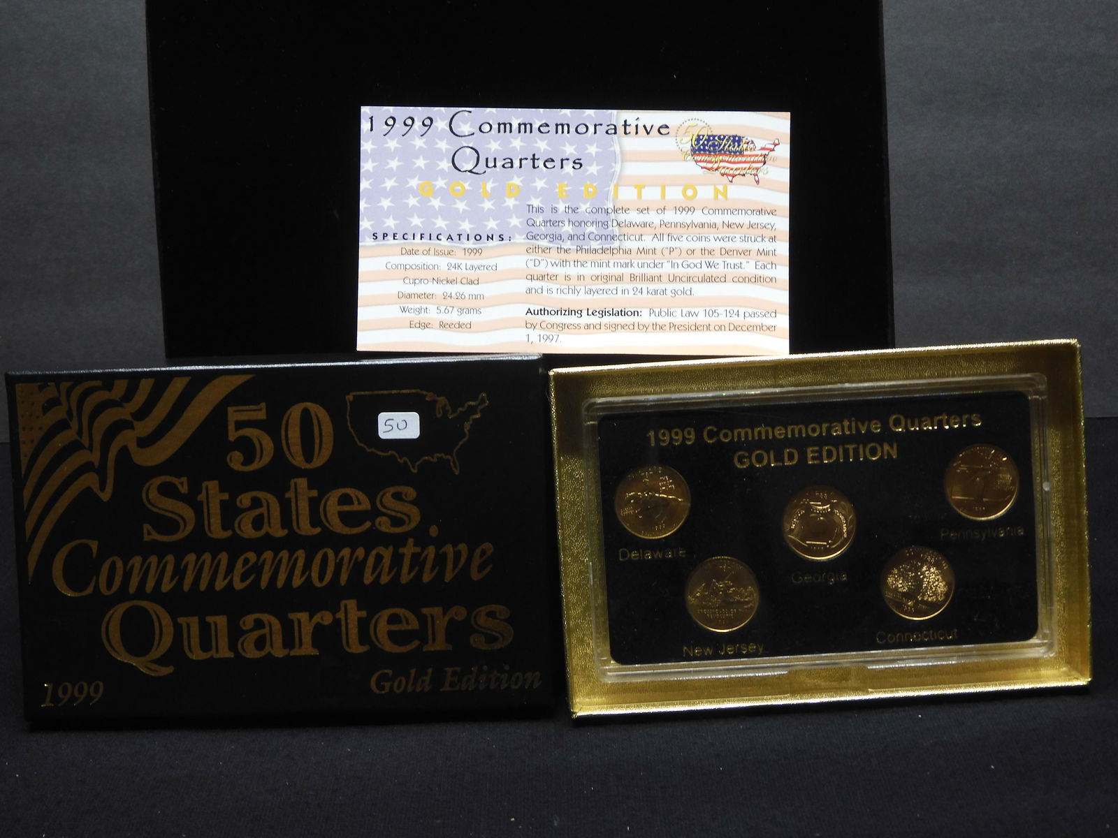 1999-P  50 States Commemorative quarters. Gold Addition with box and papers (1 of 4)