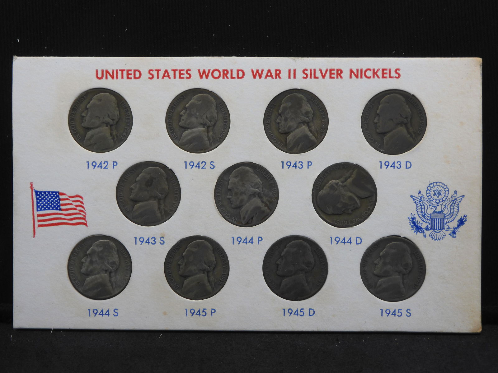 11-Silver War Nickels in Holder 1942-1945 Complete set. (1 of 3)