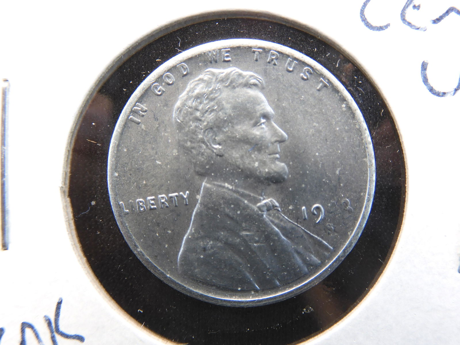 Error Coin. 1943-S Steel Lincoln Cent Struck Thru Grease. Weak 4 and Filled S. Gem BU. (1 of 3)