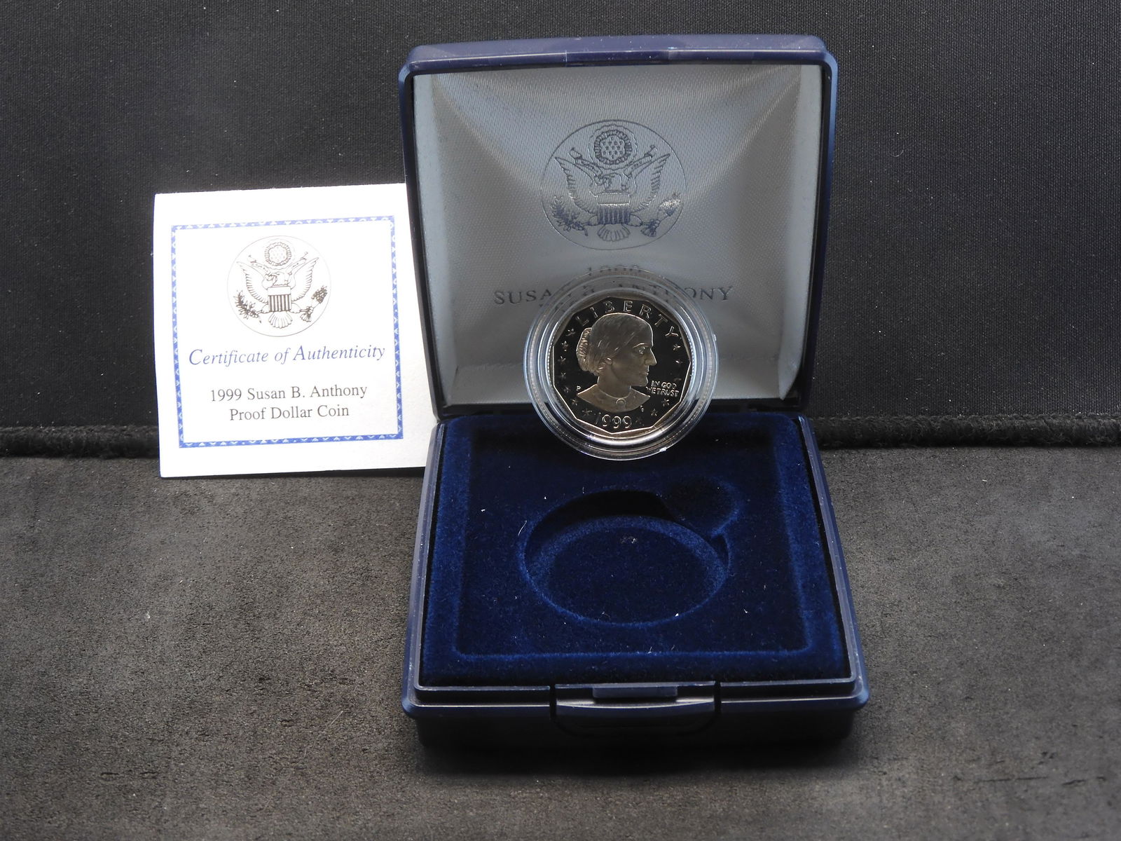 1999-S Proof Susan B. Anthony Dollar. Only sold separate. Not in Proof Sets. With Box and Papers. (1 of 4)