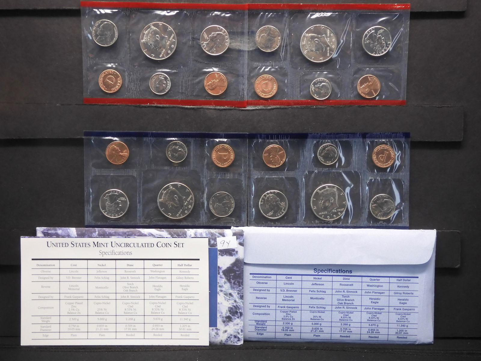 1997 & 1998 US Mint P & D Uncirculated Coin Sets - Lot of 2 (1 of 11)