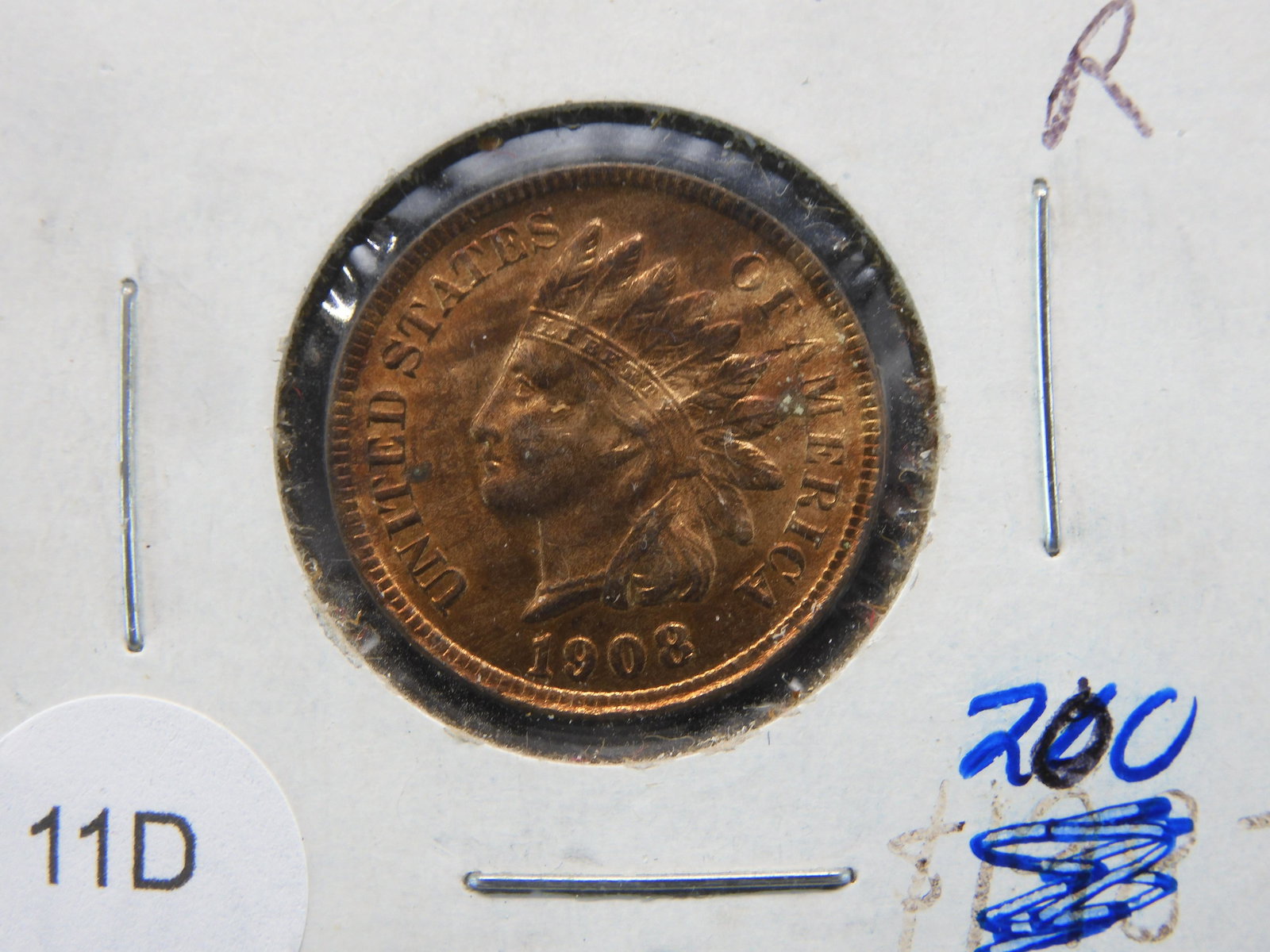 1908  MS   Red  Indian Head Cent, High Grade (1 of 3)
